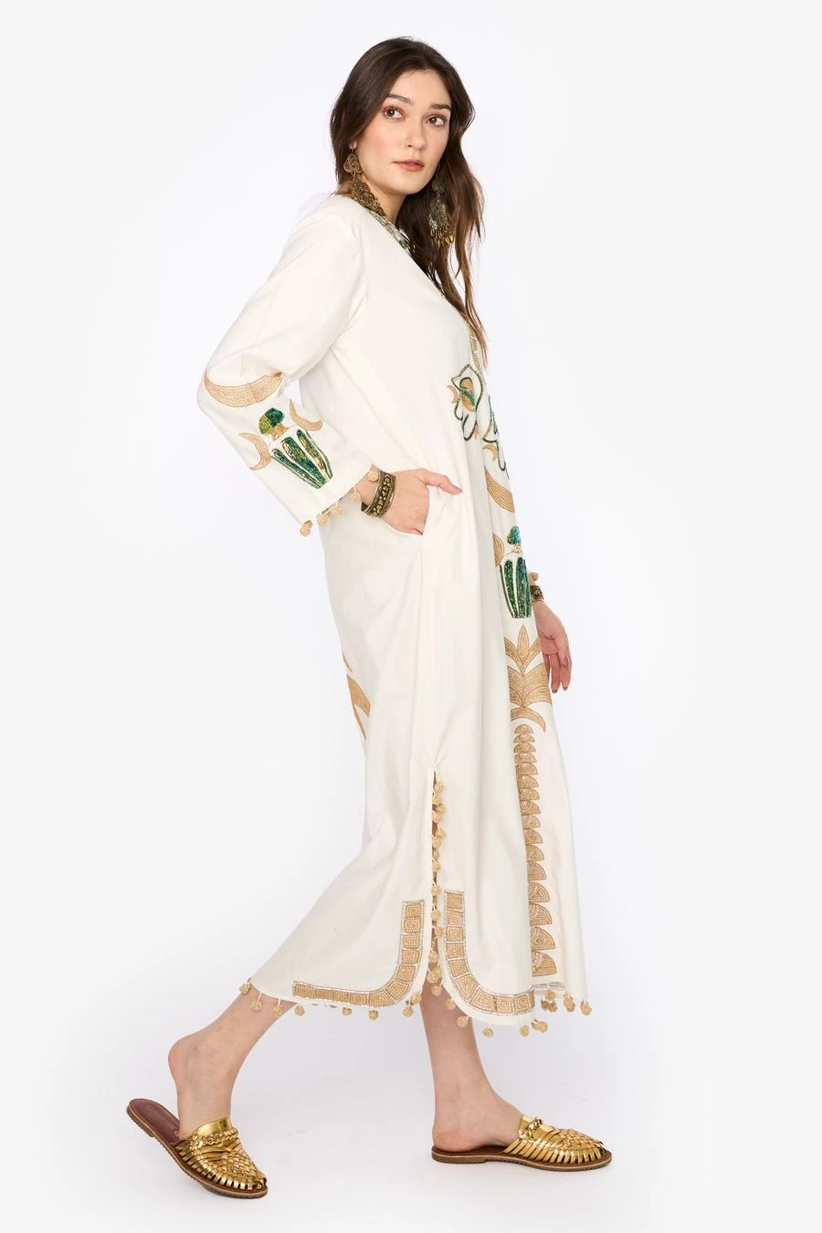 Heirloom By Rara Avis Off White Hamsa Embroidered Column Dress 2 Heirloom By Rara Avis Off White Hamsa Embroidered Column Dress - Image 2