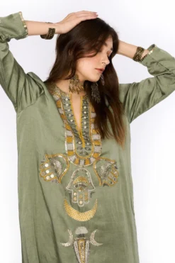 Heirloom By Rara Avis Sage Green Hamsa Embroidered Column Dress -Cheap Wovencia Store 23rh48 4