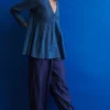 Indigene Deep Blue Pintucked Top