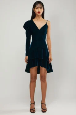 Gauri & Nainika Emerald Green Velvet Mini Dress