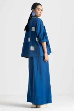 Three Electric Blue Wave Embroidered Top -Cheap Wovencia Store 251023tw35 4