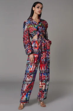 Saaksha & Kinni Abstract Print Front-tie Buttoned Blouse