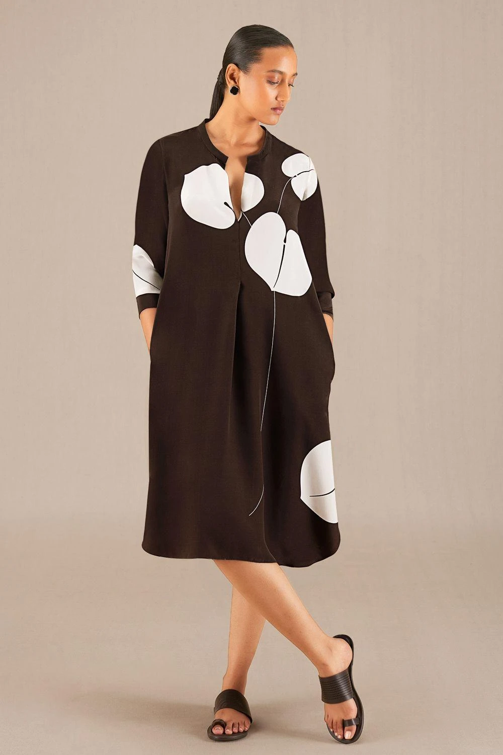 AMPM Veeda Earthy Brown Crepe Dress 1 AMPM Veeda Earthy Brown Crepe Dress