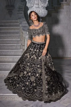 Jayanti Reddy Black Zardosi Embroidered Lehenga Set