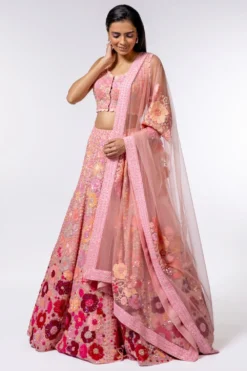 Mishru Pink Embroidered Organza Lehenga Set -Cheap Wovencia Store 2709mis01 2