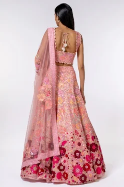 Mishru Pink Embroidered Organza Lehenga Set -Cheap Wovencia Store 2709mis01 4