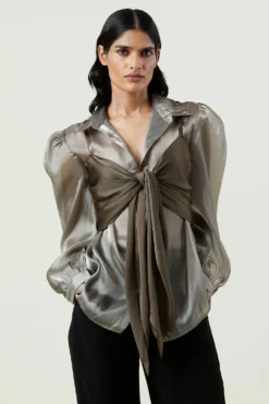 Kanika Goyal Label Solid Brown Organza Shirt