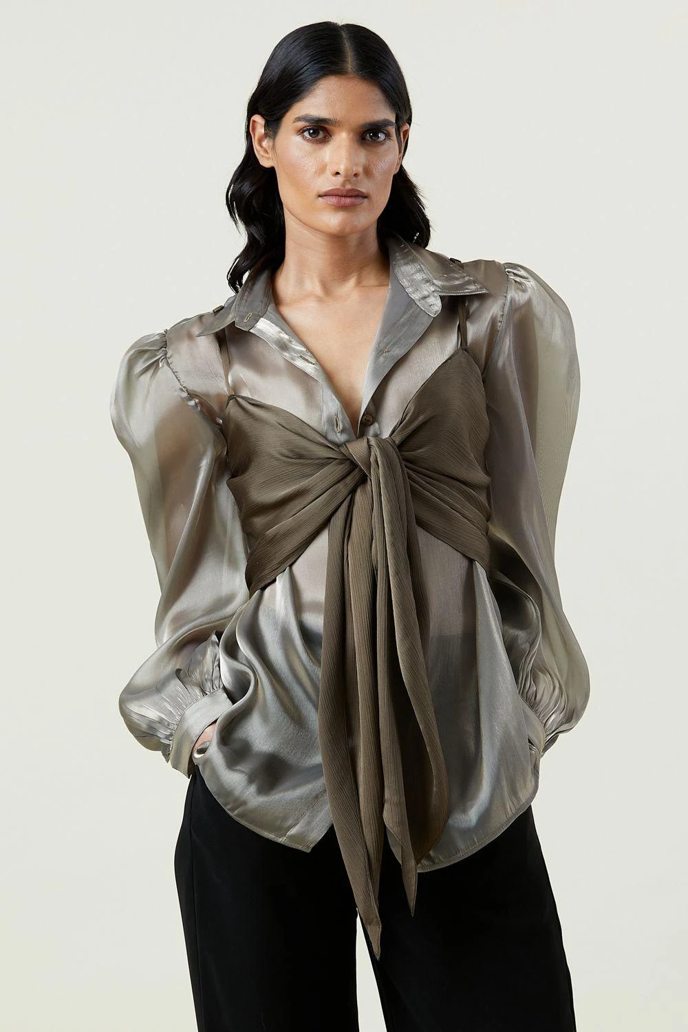 Kanika Goyal Label Solid Brown Organza Shirt 1 Kanika Goyal Label Solid Brown Organza Shirt