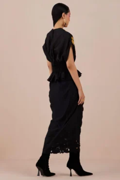 Chandrima Black Sunflower Applique Pleated Top -Cheap Wovencia Store 2811cha31 4