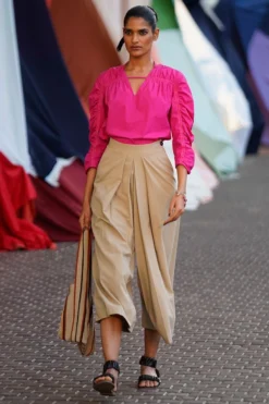 Bodice Beige Double Box Pleated Tailored Culottes