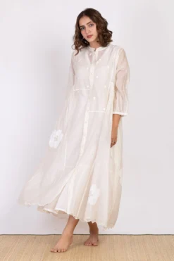 Ekadi White Floral Embroidered Dress