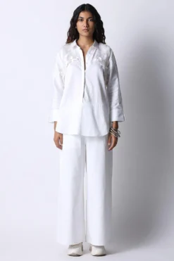 431-88 By Shweta Kapur White Denim Palazzo