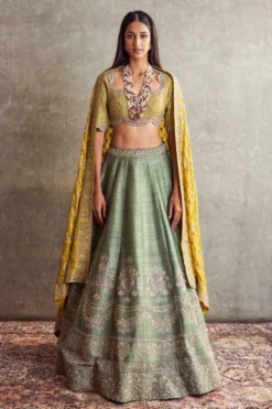 Jayanti Reddy Mint Green Zardosi Embellished Lehenga Set
