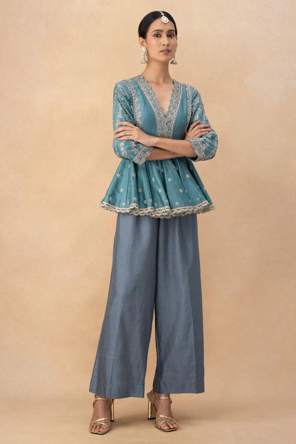 Jayanti Reddy Blue Zardosi Embellished Top 1 Jayanti Reddy Blue Zardosi Embellished Top