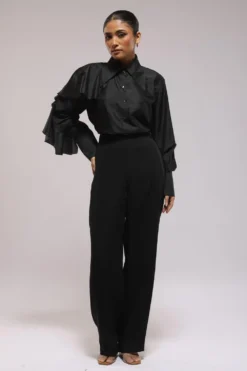 Shimona Agrawal Black Shirt With Ruffle Sleeves
