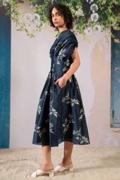 Arcvsh By Pallavi Singh Indigo Floral Printed Pleated Dress -Cheap Wovencia Store 30823ah20 3