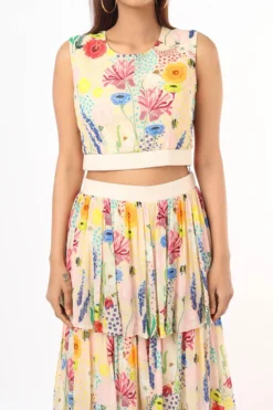 PS Pret By Payal Singhal Beige Floral Print Sharara Set -Cheap Wovencia Store 319ps20 3