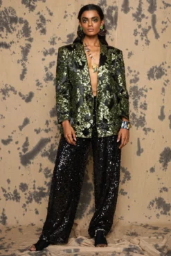 Rara Avis Black Pleated Sequinned Pants