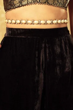 Tarun Tahiliani Accessories Ivory & Gold Pearl & Crystal Belt