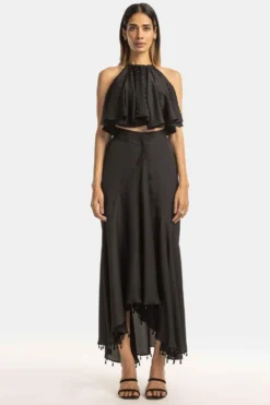 431-88 By Shweta Kapur Black Satin Raindrop Skirt