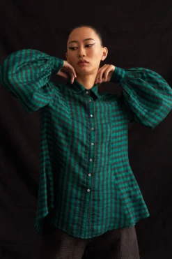 Amrich Kay Tranquil Green Silk Hand-Woven Shirt -Cheap Wovencia Store 41123am17 3