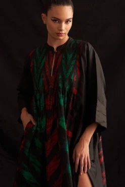 Amrich Eden Red & Green Silk Woven Pleated Kaftan Dress -Cheap Wovencia Store 41123am24 4