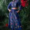 Chandrima Indigo Floral Embroidered Crop Shirt
