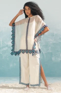 Ikai Ivory High Slit Applique Pants