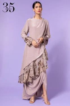 Aikeyah Grey Embroidered Layered Dress