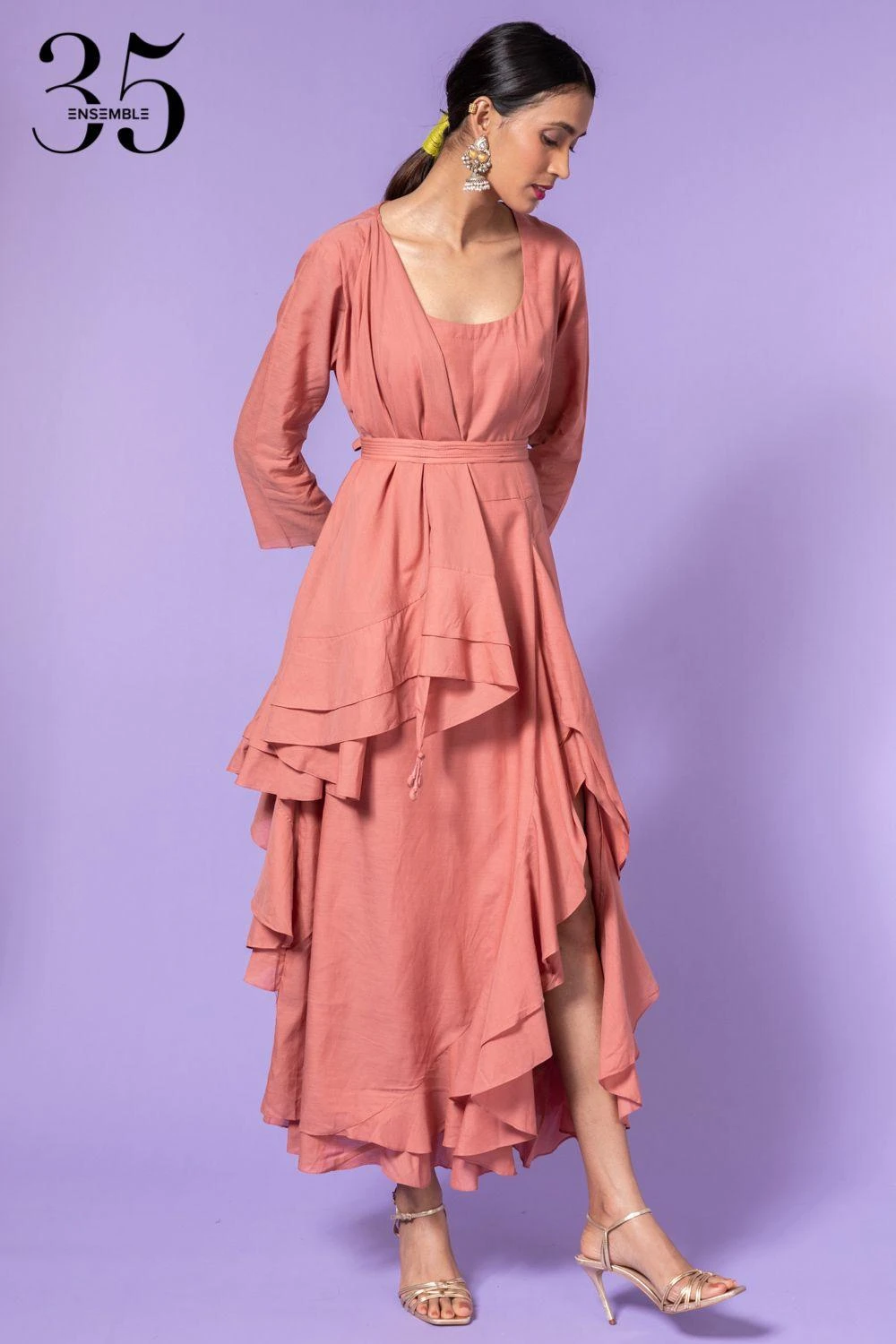 Aikeyah Pink Layered Dress With Belt 1 Aikeyah Pink Layered Dress With Belt