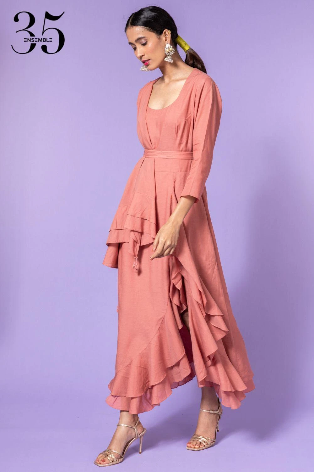 Aikeyah Pink Layered Dress With Belt 2 Aikeyah Pink Layered Dress With Belt - Image 2