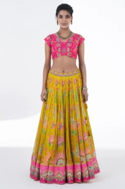 Siddhartha Bansal Vibrant Yellow-pink Floral Embellished Lehenga Set -Cheap Wovencia Store 5124sb5 3