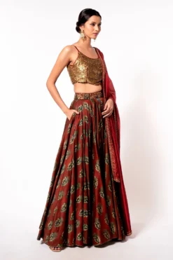Punit Balana Brick Red Printed Lehenga Set -Cheap Wovencia Store 57pb1 3 1