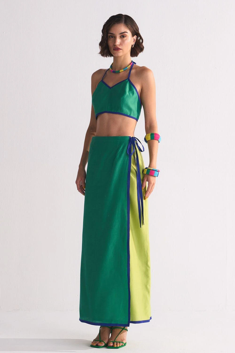 Ikai Lime Green Colour Block Wrap Skirt 2 Ikai Lime Green Colour Block Wrap Skirt - Image 2