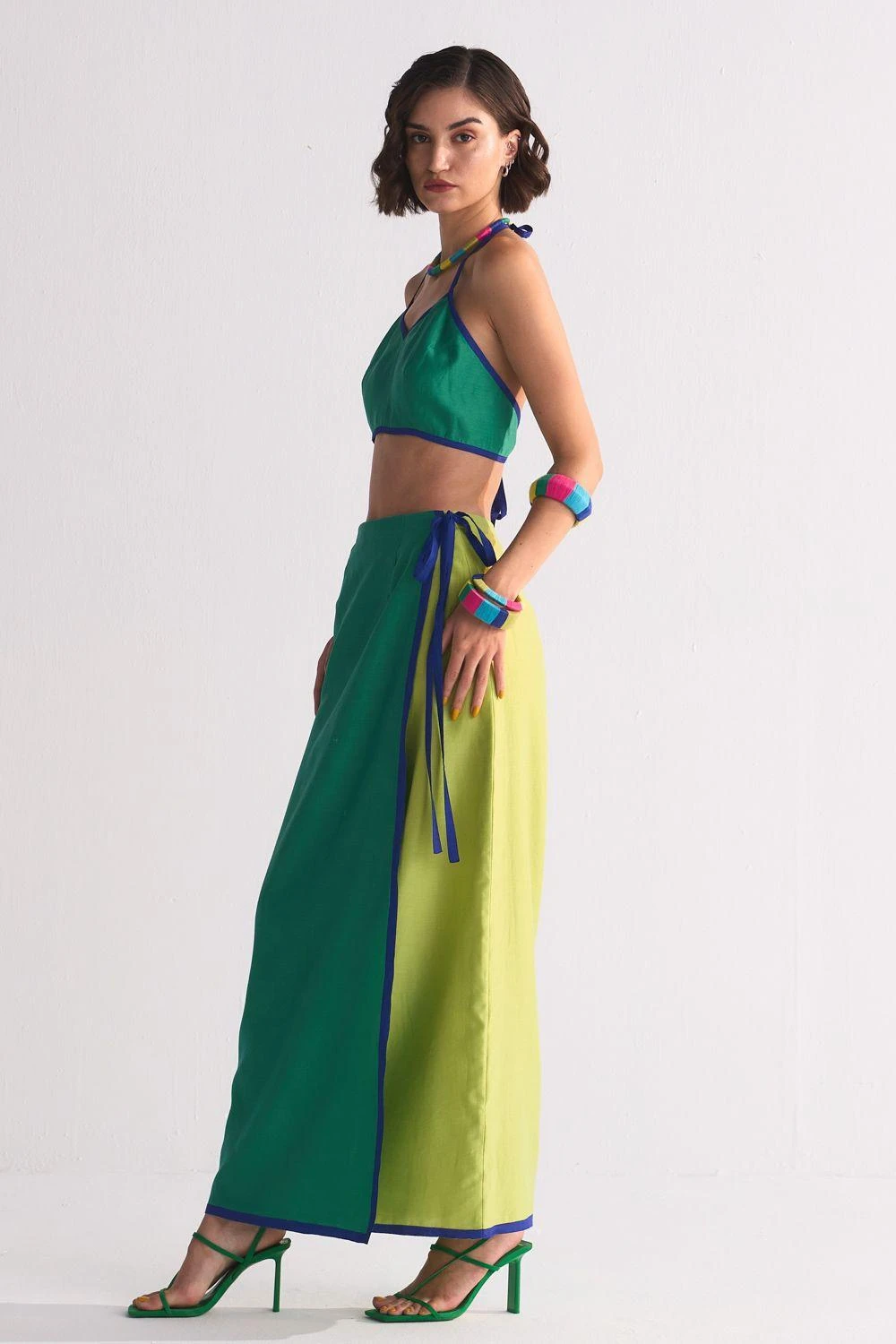Ikai Lime Green Colour Block Wrap Skirt 3 Ikai Lime Green Colour Block Wrap Skirt - Image 3