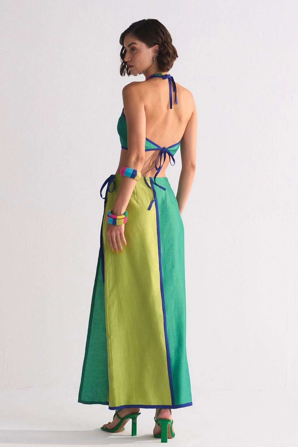 Ikai Lime Green Colour Block Wrap Skirt 4 Ikai Lime Green Colour Block Wrap Skirt - Image 4