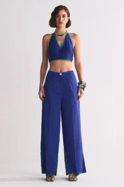 Ikai Electric Blue Applique Elasticated Pants