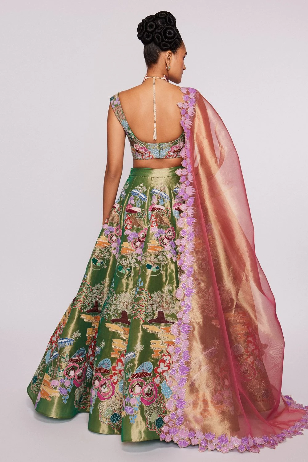 Aisha Rao Green Tissue Appliqued & Embellished Lehenga Set 4 Aisha Rao Green Tissue Appliqued & Embellished Lehenga Set - Image 4