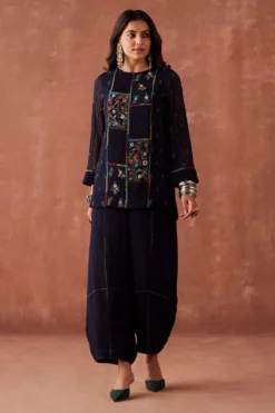 Sunira Designs Blue Dhaaga Cowl Ijar Pants