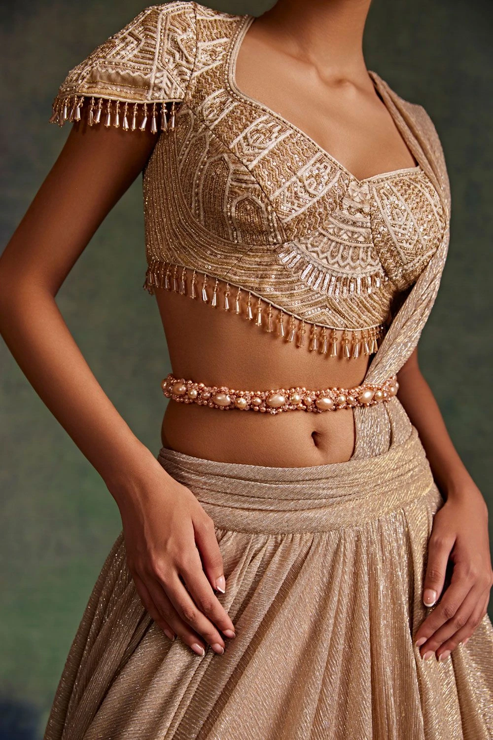 Tarun Tahiliani Accessories Old Rose Jewelled Belt 2 Tarun Tahiliani Accessories Old Rose Jewelled Belt - Image 2