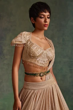 Tarun Tahiliani Accessories Emerald & Gold Embellished Belt