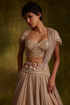 Tarun Tahiliani Accessories Pink Pearl Mesh Beaded Belt