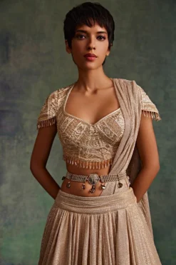 Tarun Tahiliani Accessories Oyster Pearl Mesh Beaded Belt