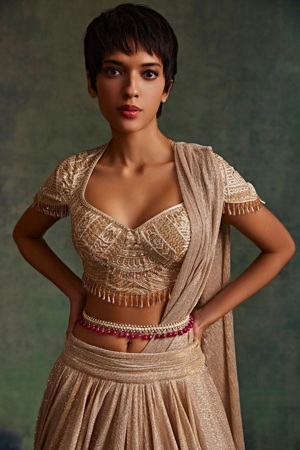 Tarun Tahiliani Accessories Ivory & Wine Embellished Belt 1 Tarun Tahiliani Accessories Ivory & Wine Embellished Belt