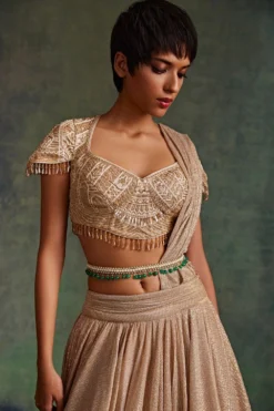Tarun Tahiliani Accessories Ivory & Emerald Embellished Belt