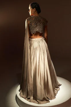 Agunj Gunmetal Floral Applique Draped Lehenga Set 11 Agunj Gunmetal Floral Applique Draped Lehenga Set -Cheap Wovencia Store 7723aj3 6