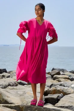 Mati Pink Ruffle Sleeve Dress