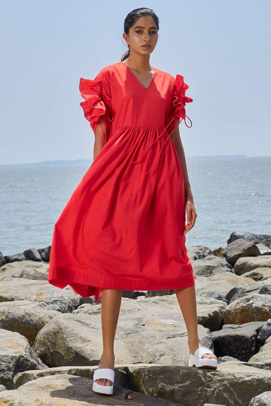 Mati Red Ruffle Sleeve Dress 2 Mati Red Ruffle Sleeve Dress - Image 2