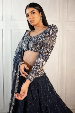 Ritika Mirchandani Navy Blue Hand Embroidered Lehenga Set -Cheap Wovencia Store 88rm6 4