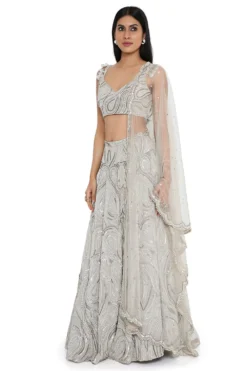 Payal Singhal Grey Embroidered Choli And Lehenga Set -Cheap Wovencia Store 8923ps7 3